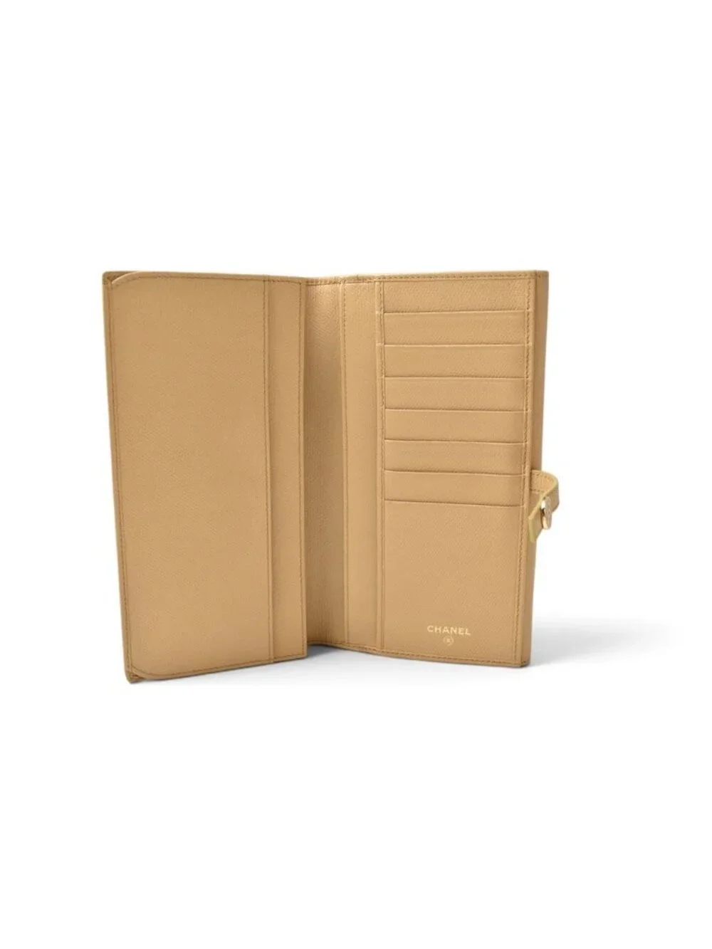 Chanel Wallet Coco Button Bifold Leather Beige